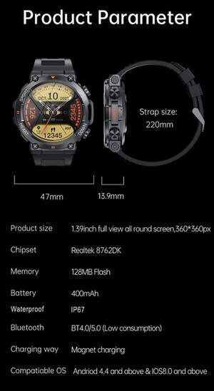 MELANDA 1.39 Inch HD Bluetooth Call Smart Watch Men Sports Fitness Tracker Heart Monitor 400mAh Smartwatch For Android IOS K56